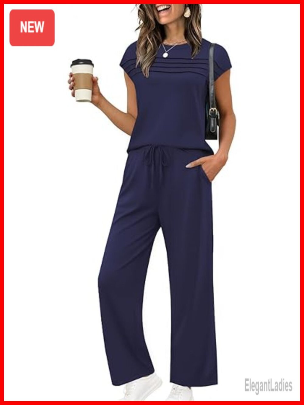 Two Piece Lounge Set with Cap Sleeves and Wide Leg Pants
